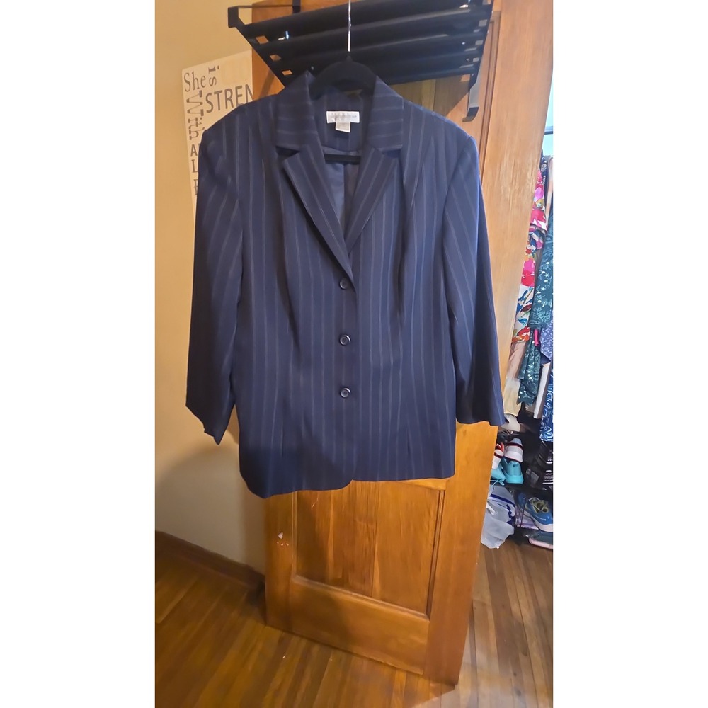 Worthington Navy Blue White Pinstripe 3/4 Sleeve Blazer Jacket Womens Size 18